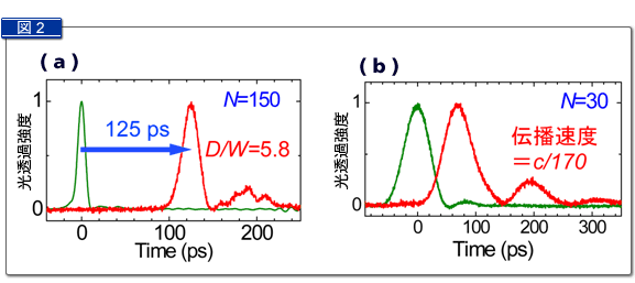 図2．大規模結合共振器における光パルスの伝播測定の例